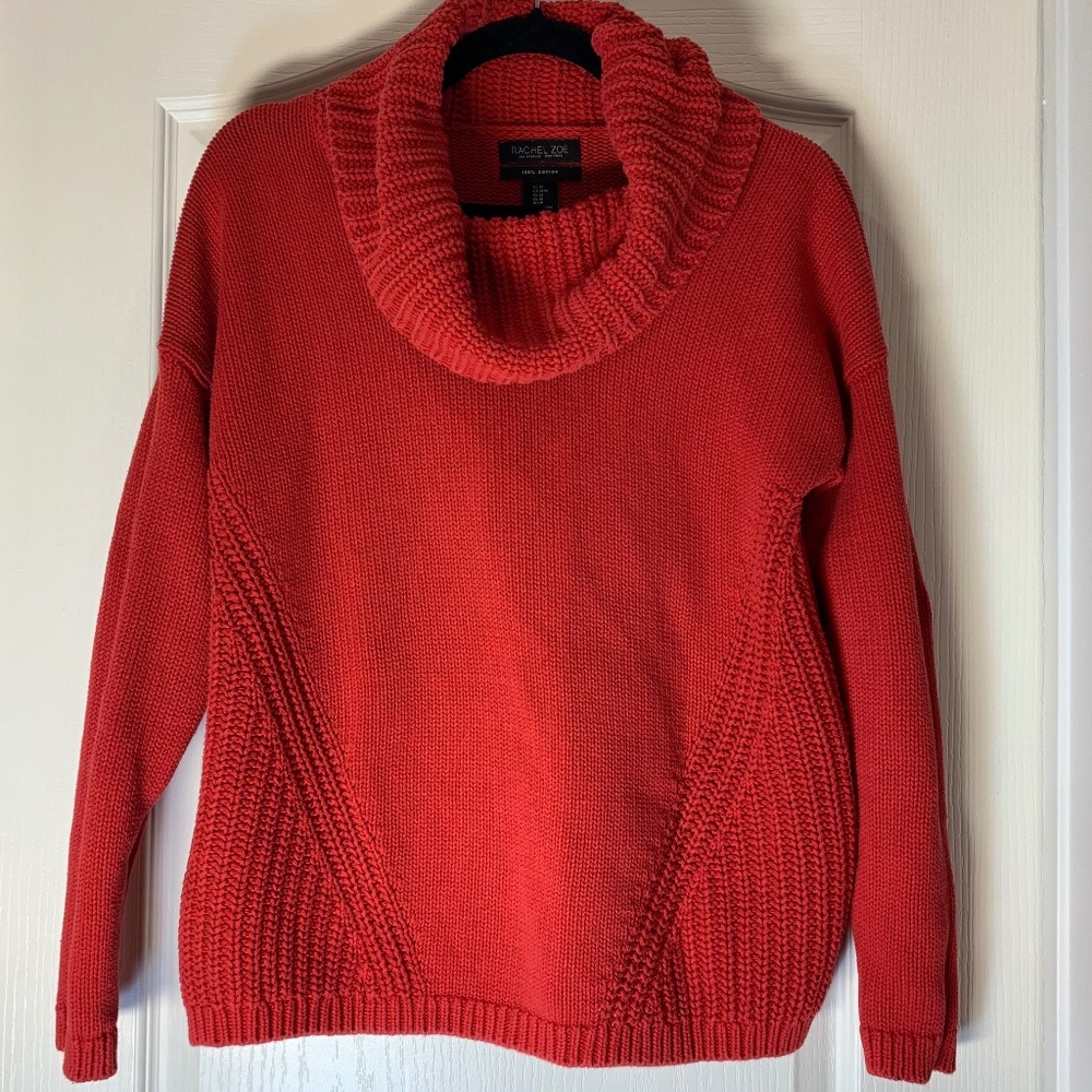 Rachel Zoe Knit Sweater with Cowl Neck –‎ 100% Cotton | Medium | Red
